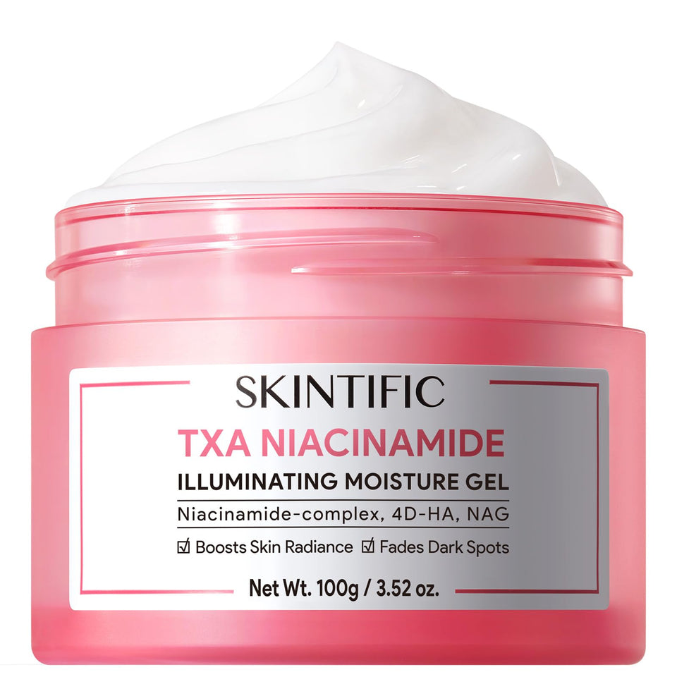 Bottle of SKINTIFIC MSH Niacinamide Brightening Cream promotes a radiant complexion.