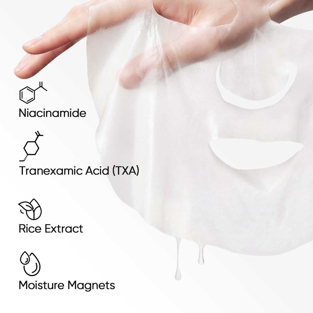 SKINTIFIC mask ingredients: Niacinamide, Tranexamic Acid, Rice Extract.
