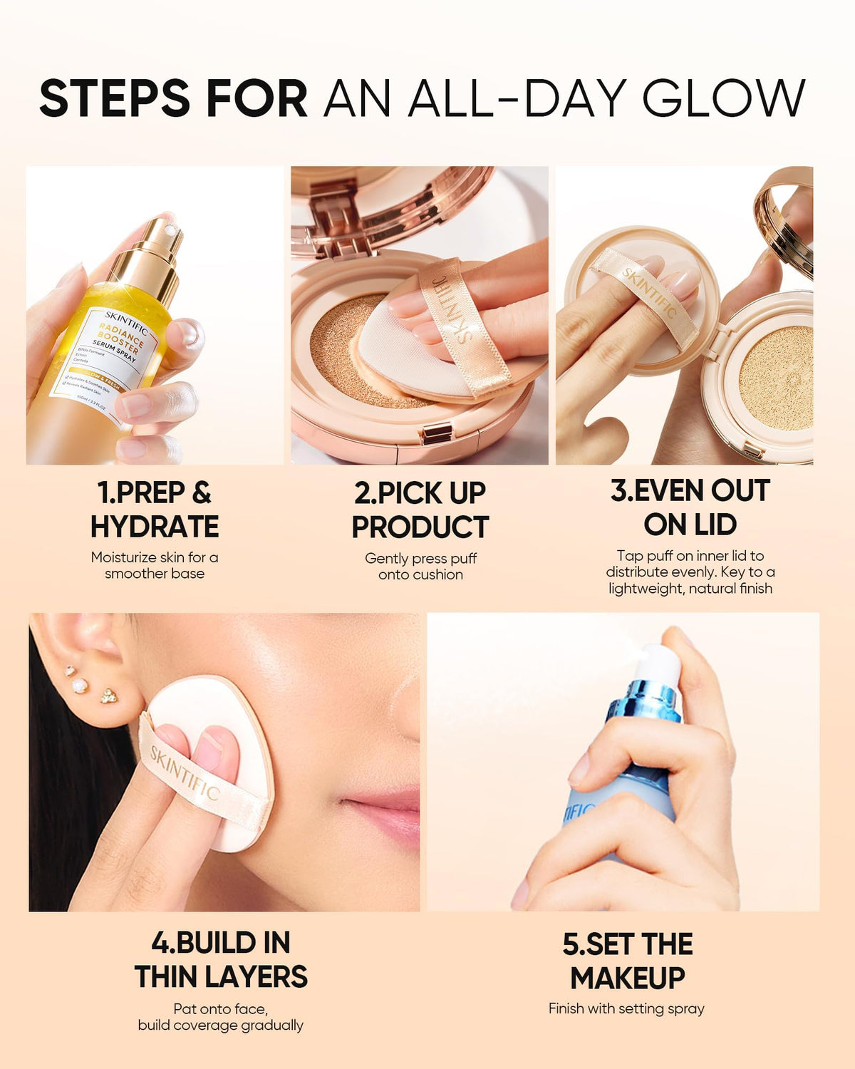 Skintific skin-care-infused cushion nourishes skin while wearing.