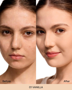 Close-up of SKINTIFIC Velvet Matte Cushion Vanilla shade on skin demonstrates natural, matte coverage.