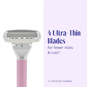 Skintimate Aloe and Vitamin E conditioning strip close-up demonstrates skin-soothing benefits during shaving.