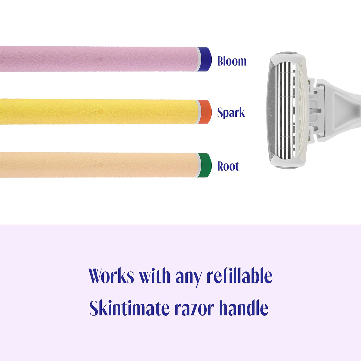 Skintimate flexible cartridge close-up highlights curve-hugging glide for easier shaving.