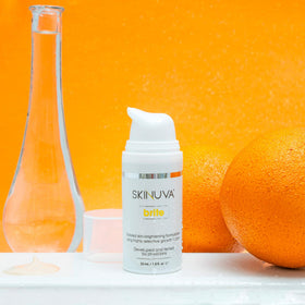 Clinician-developed Skinuva Brite graphic highlights physician-tested formulation.