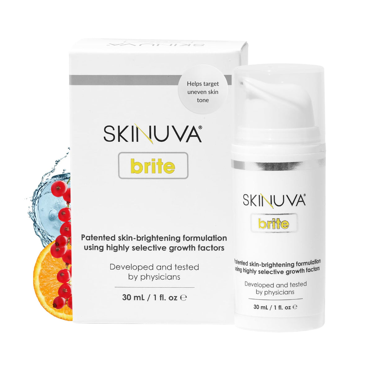 Skinuva Brite dark spot bottle for at-home tone-evening care.