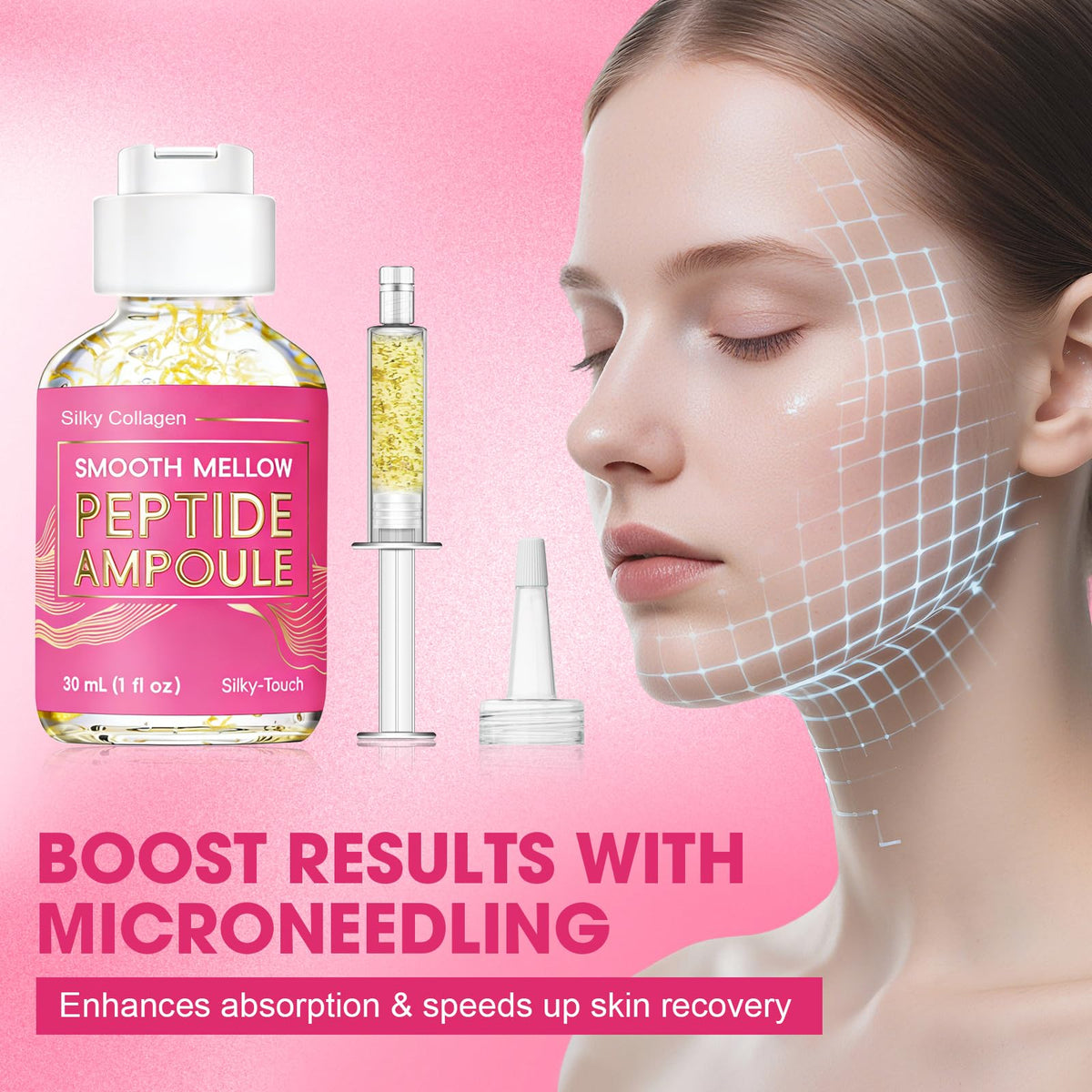 SKSOYT Deep Collagen Serum applied to face for hydrated, refreshed look.
