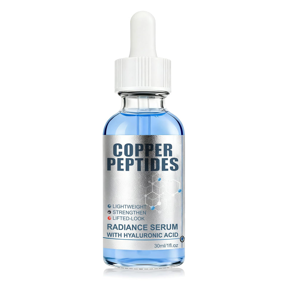 SKSOYT GHK-Cu serum bottle glowing with lightweight hydration for daily skin support