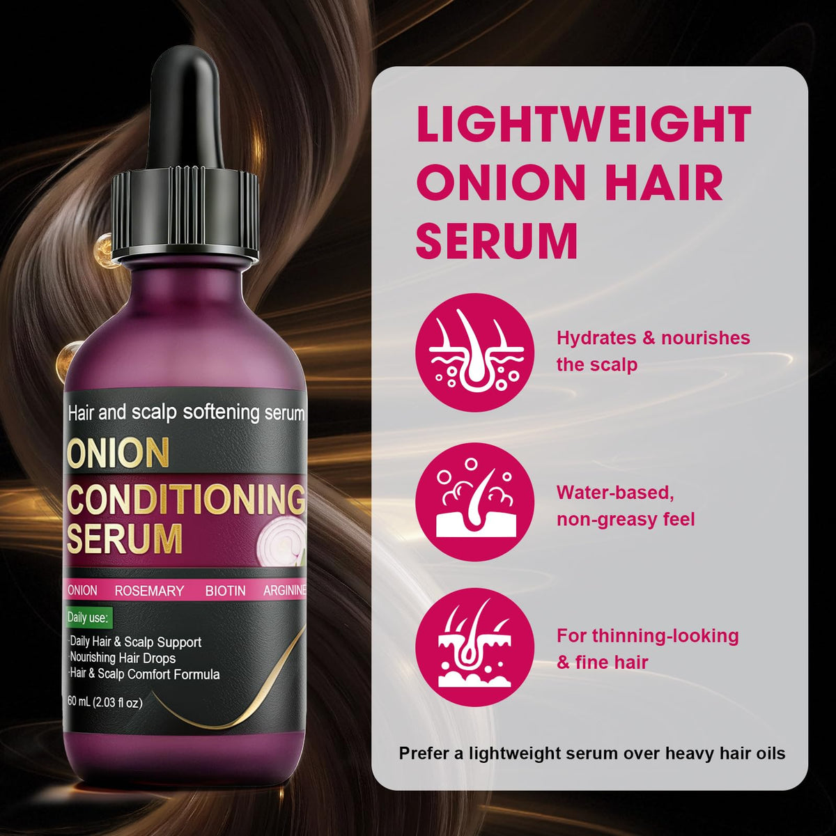 SKSOYT Onion Hair Growth Serum being applied to the scalp during routine.