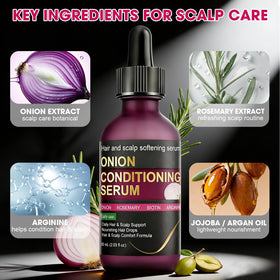 SKSOYT Onion Hair Growth Serum texture close-up shows light absorption.