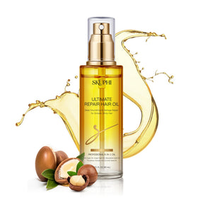 SKUPHI hair oil spray bottle showcasing Moroccan argan oil blend for smooth hair