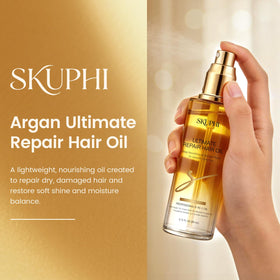 Close view of the lightweight texture of SKUPHI spray on hair