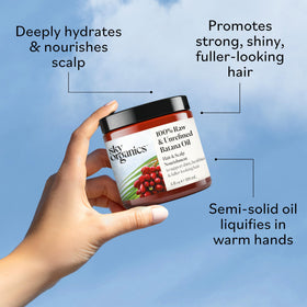 Sky Organics Batana Oil packaging close-up emphasizes vegan and cruelty-free credentials.