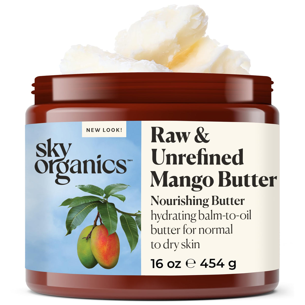 Sky Organics Mango Butter jar showing rich, nourishing texture for daily skin care
