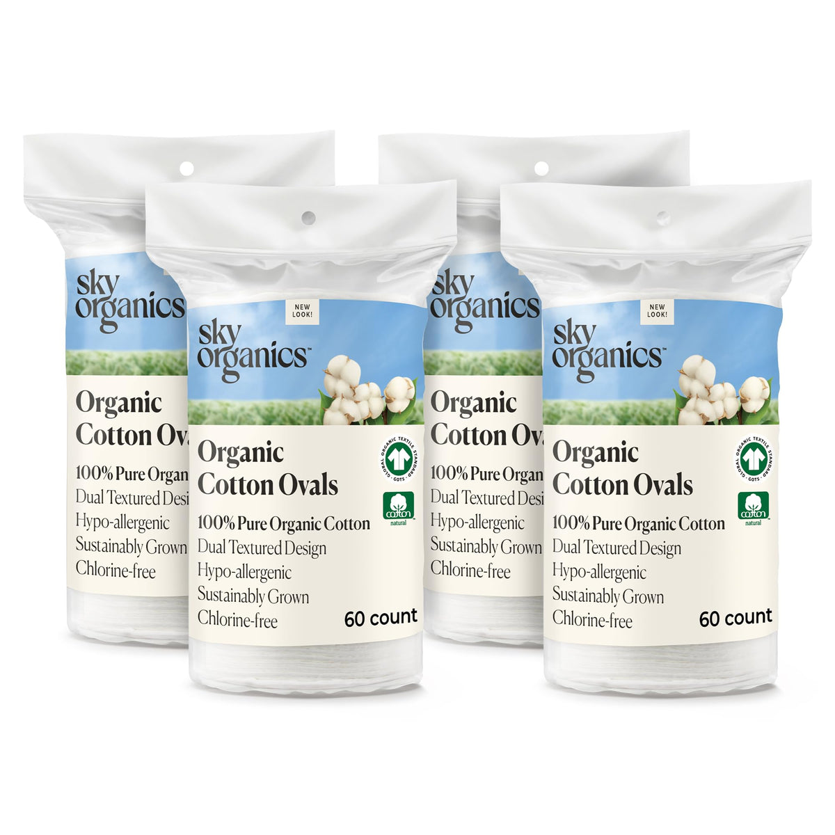 Sky Organics organic cotton pads with a smooth side for gentle toner application.