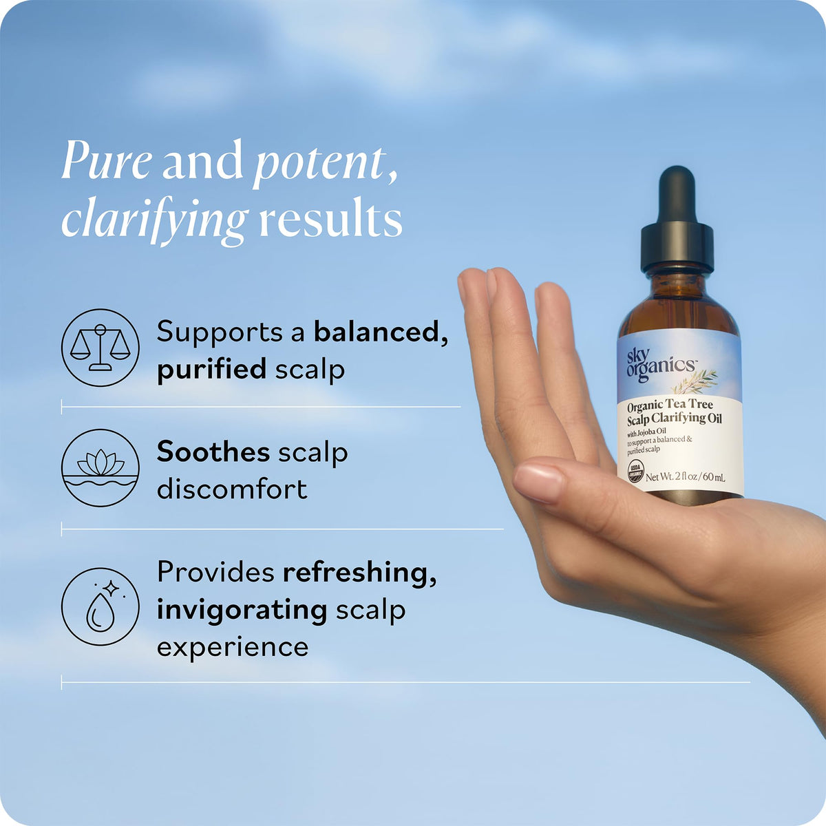Droplet of Sky Organics jojoba oil delivers lightweight moisture