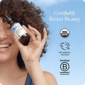 USDA Organic and Leaping Bunny badges on Sky Organics packaging