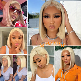 SKYDO 613 Blonde Bob Wig pre-plucked hairline for easy wear.