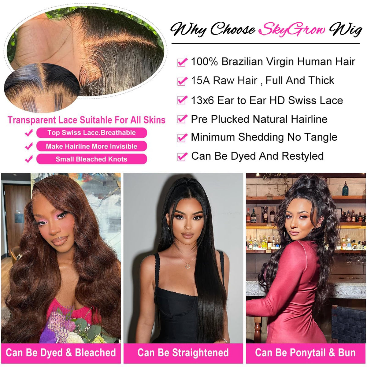SkyGrow natural hairline blend supports side part or updo looks