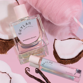 Skylar Boardwalk Delight label close-up signaling vegan and clean formulation.
