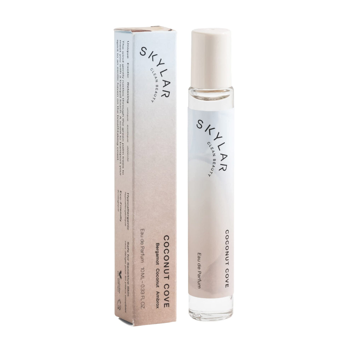 Skylar Coconut Cove bottle, refreshing bergamot notes for daily wear