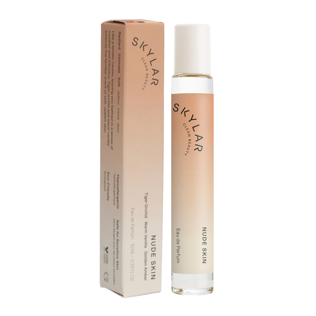 Skylar Nude Skin bottle front, clean hypoallergenic fragrance for sensitive skin.