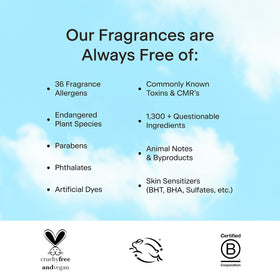 Skylar Peach Fields label detail communicates purity and a safe formula for sensitive skin