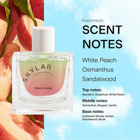 Skylar Peach Fields swirl texture hints at a luminous, fruity-woody blend