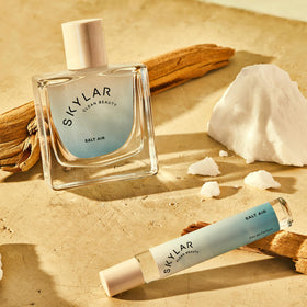 Skylar Salt Air driftwood note close-up highlights ocean-inspired mood.