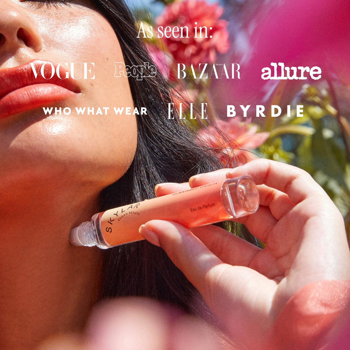 Skylar Sunkissed Dahlia spray depiction with toxin-free fragrance philosophy