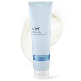 Skyn ICELAND Glacial Face Wash bottle showing creamy foam for daily cleansing.