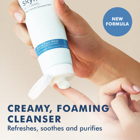 Skyn ICELAND foam closeup highlighting gentle lather and pore-friendly cleansing.