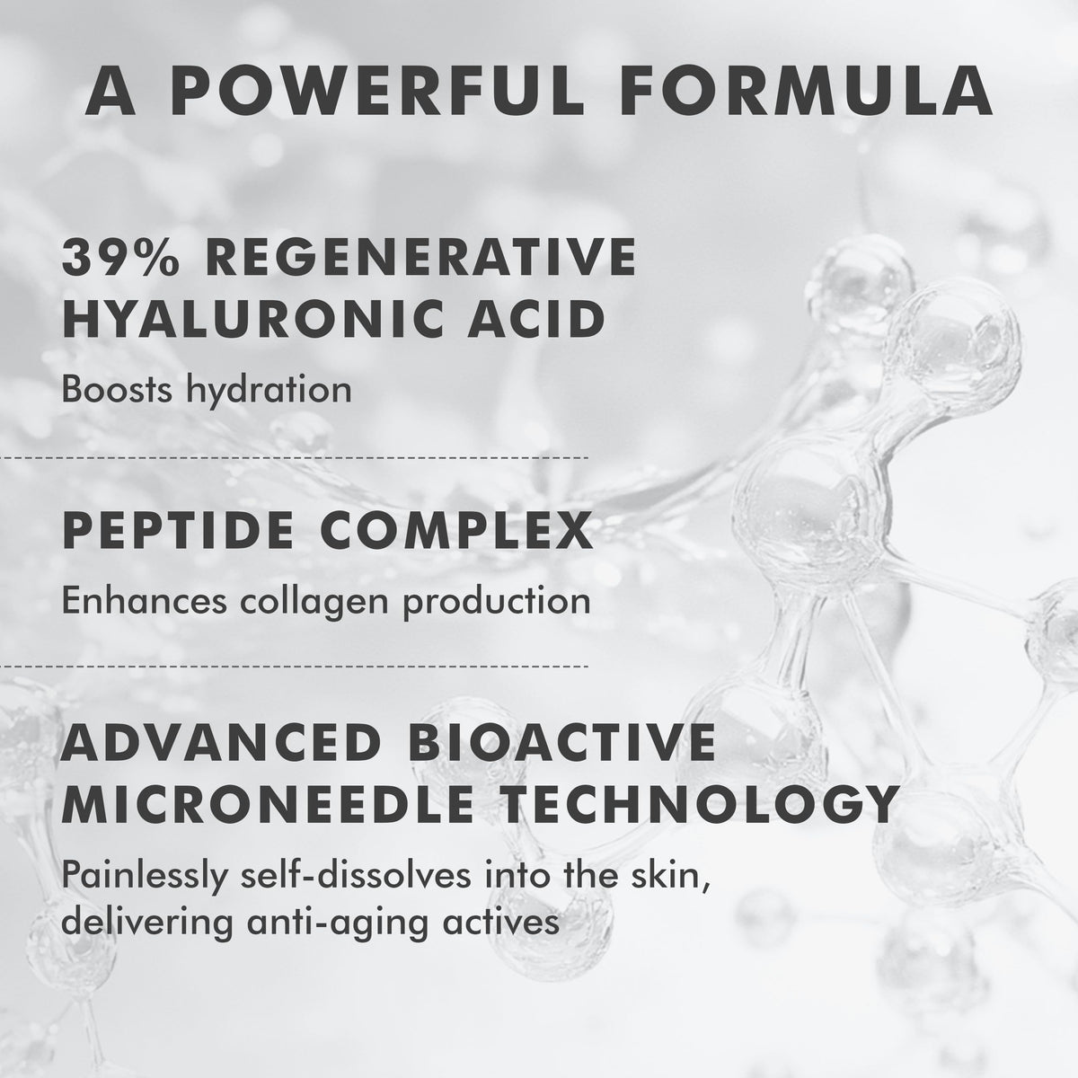 Hyaluronic acid and peptides formula highlight on product