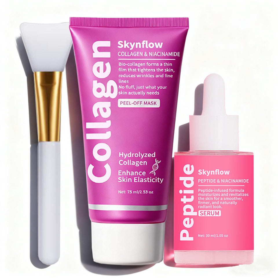 SKYNFLOW collagen mask packaging showing premium hydration and glow