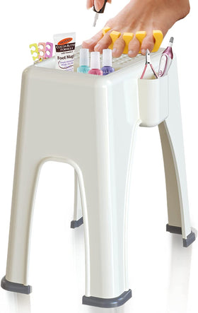 Skywin extra tall shower foot rest with three pockets for shaving essentials