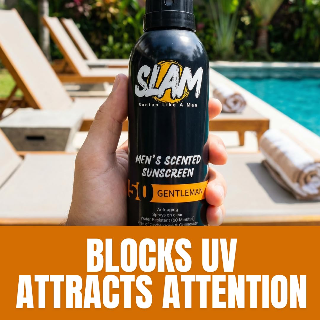 Slam sunscreen spray being applied to hand for easy, even coverage.