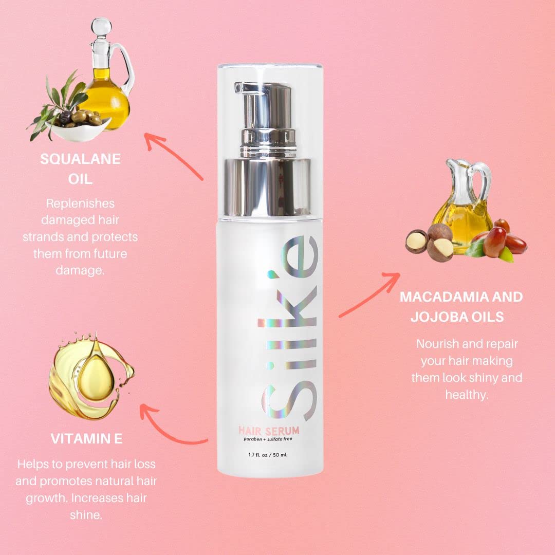 Packaging of Sleeke Silk'e Serum with paraben-free and sulfate-free formula.