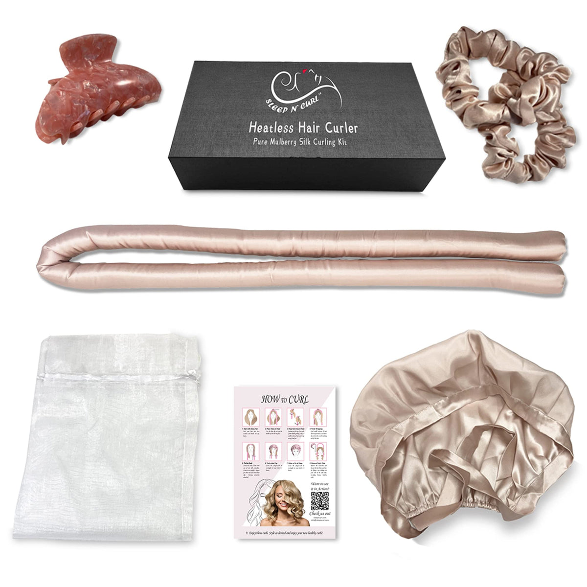 Sleep 'N Curl organza travel bag stores the kit neatly on trips