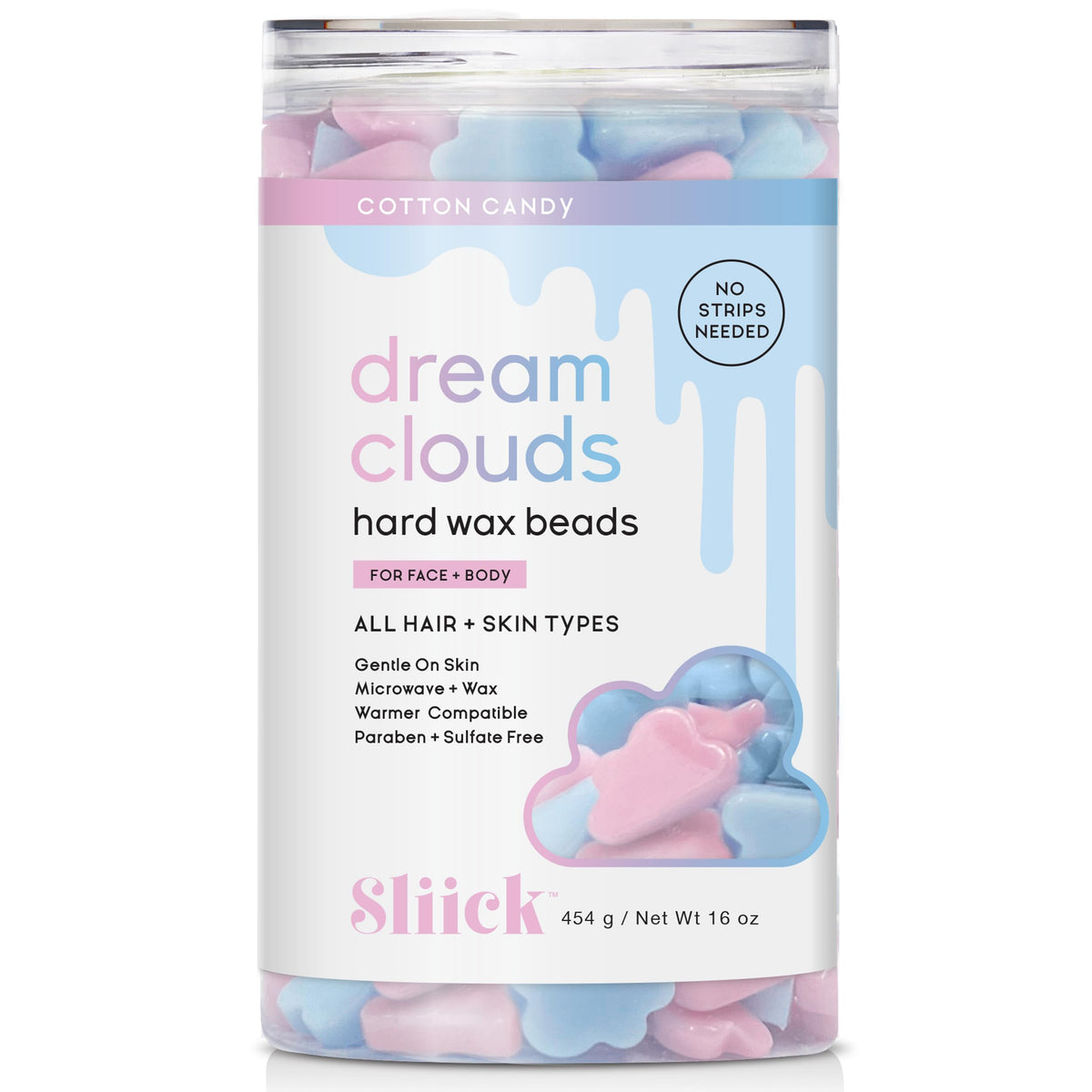 Sliick Dream Clouds packaging: premium design for easy at-home waxing