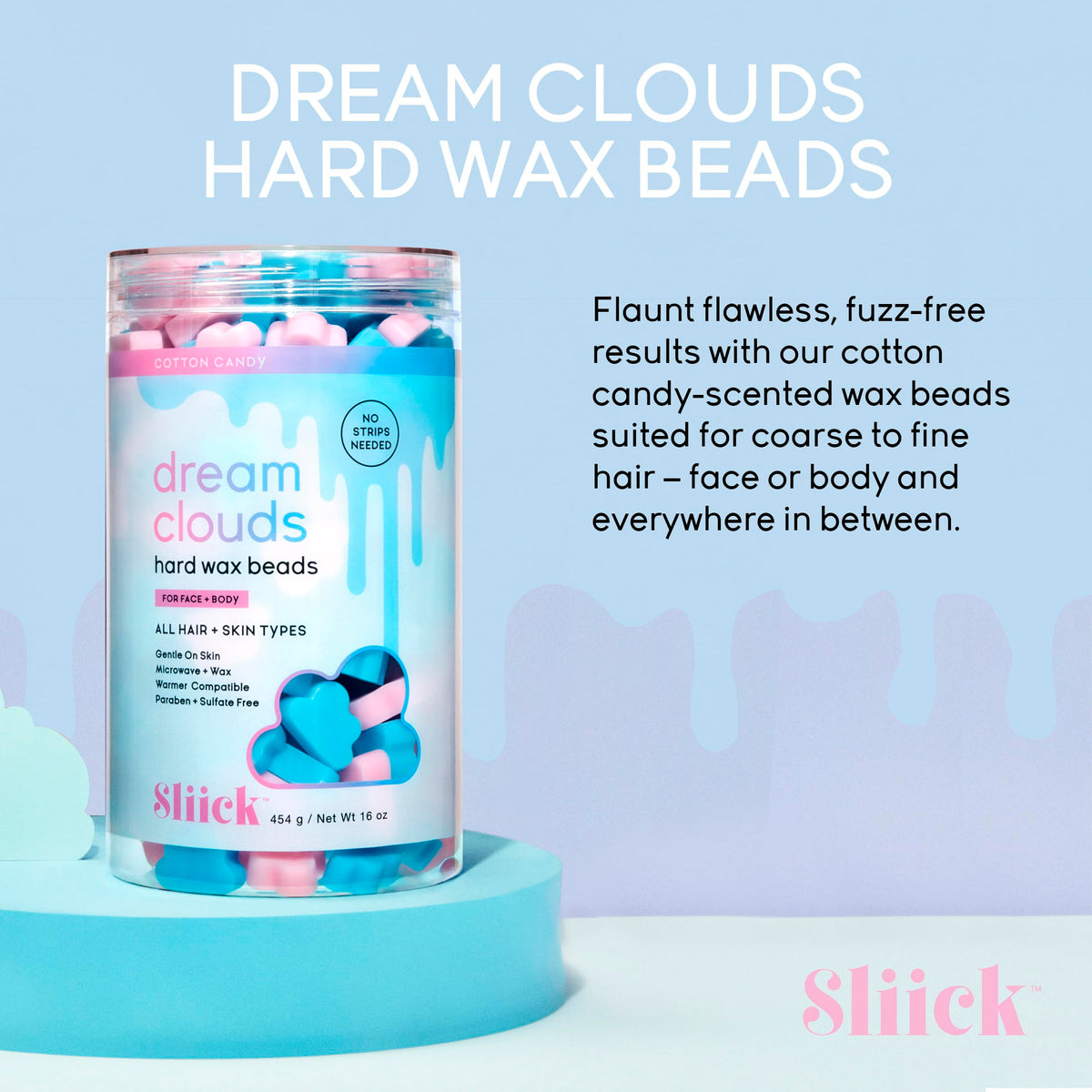 Sliick Dream Clouds no-strip wax supports mess-free sessions