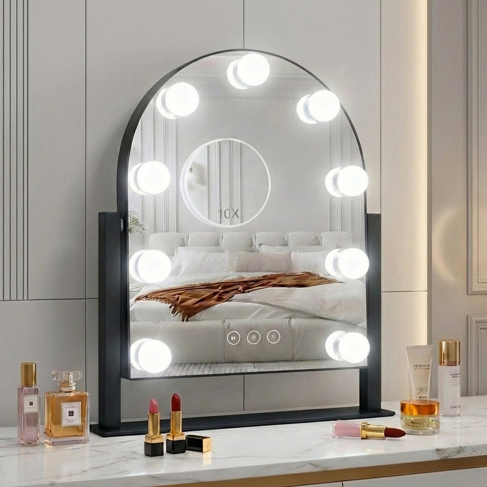 SLIMOON arched makeup mirror with LED lights for accurate color rendering.