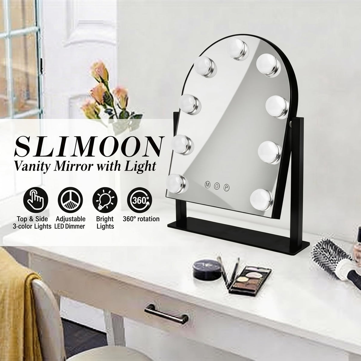 SLIMOON compact makeup mirror with cleaning cloth included.