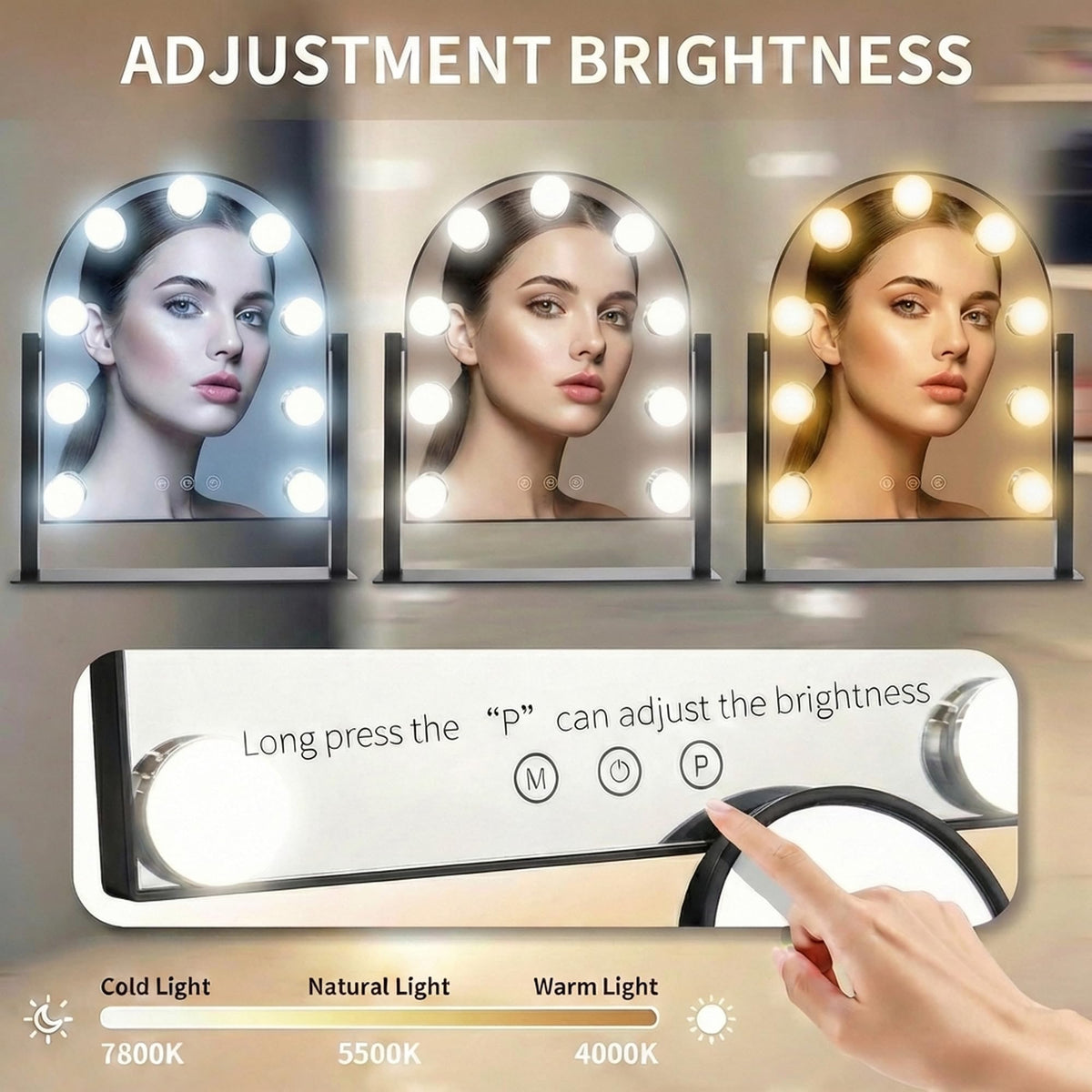 SLIMOON smart touch makeup mirror for easy light control.