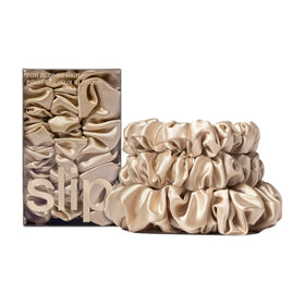 SLIP Back to Basics Blonde Midi Scrunchie closeup showing silky texture for gentle hair care.