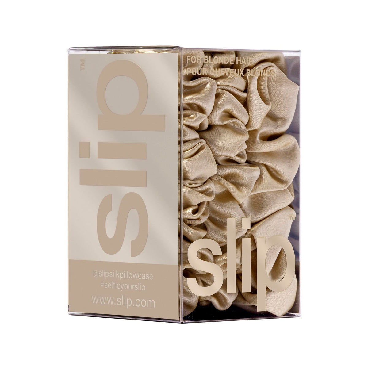 Gift-ready display featuring SLIP branding and blonde color theme.