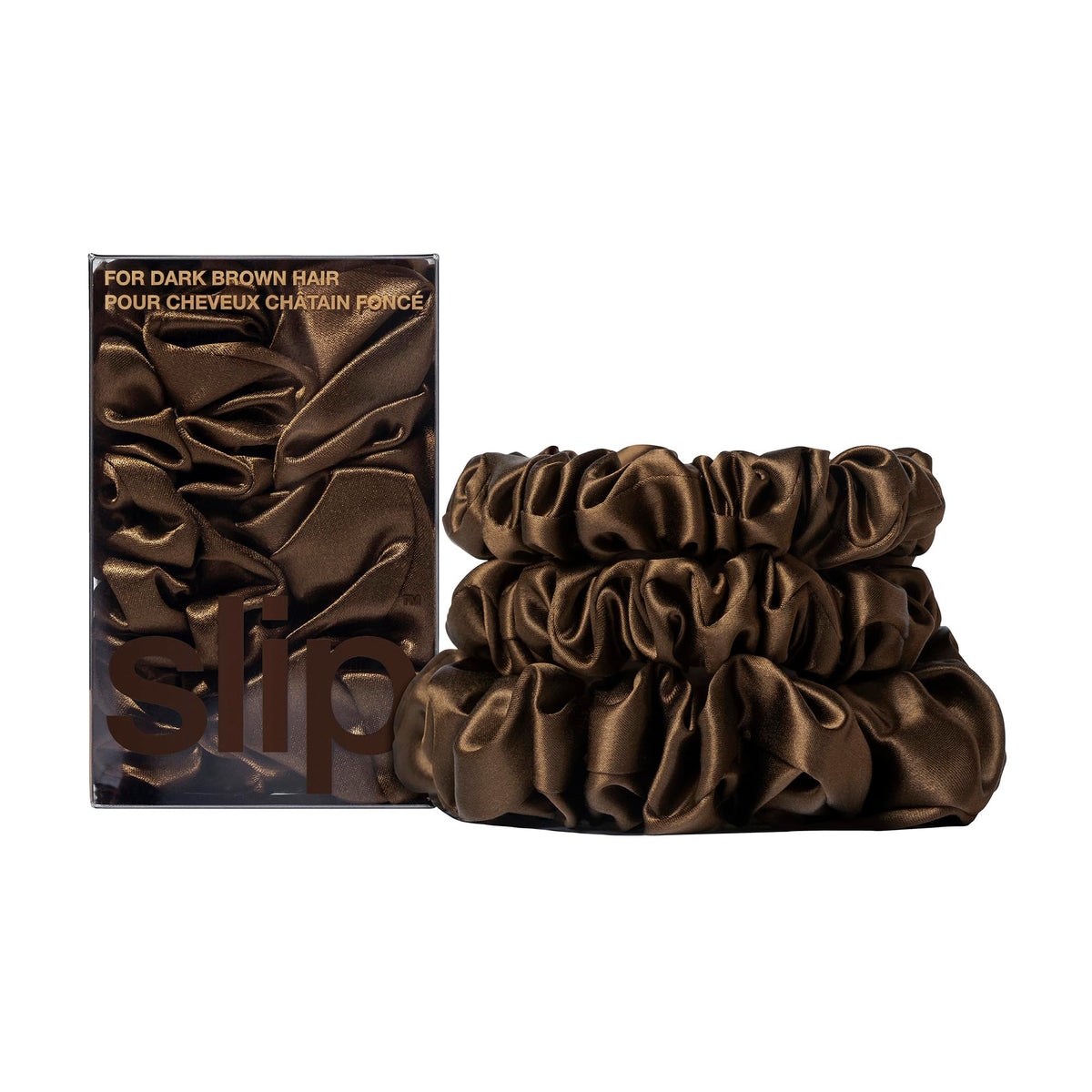 SLIP Back to Basics dark brown midi scrunchie close-up for gentle hair protection.