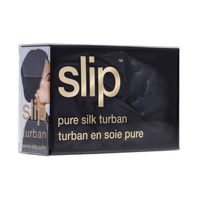 SLIP Pure Silk Turban Black adjustable band demonstrates versatile sizing for head shapes.