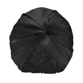 SLIP Pure Silk Turban Black close-up weave showing luxurious silk for hair protection at night.