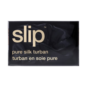 SLIP Pure Silk Turban Black luxury presentation and craftsmanship in packaging.