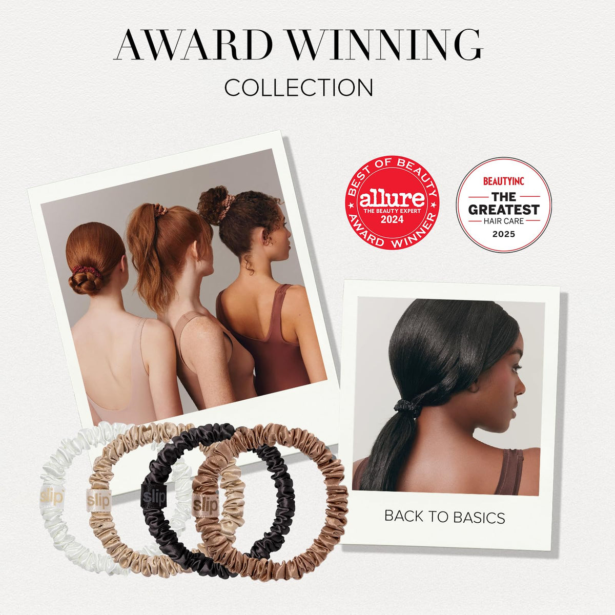 Slip Silk Skinny Scrunchies copper on ponytail for sleek, secure style