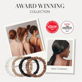 Slip Silk Skinny Scrunchies copper on ponytail for sleek, secure style
