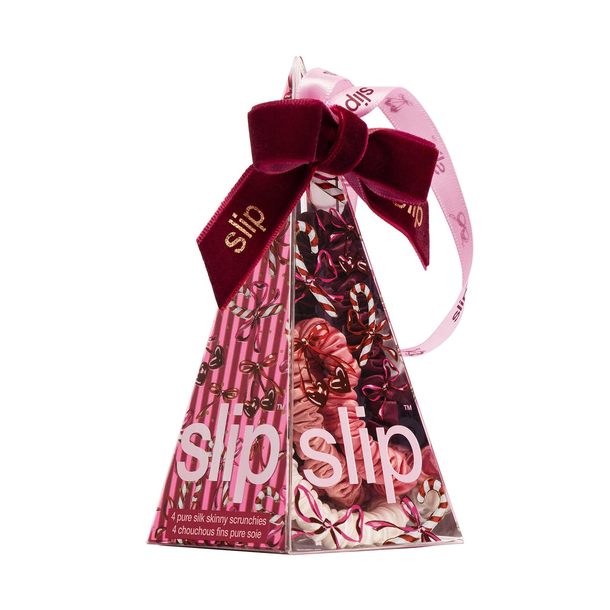 Gift-ready SLIP Skinny Scrunchies set in festive packaging